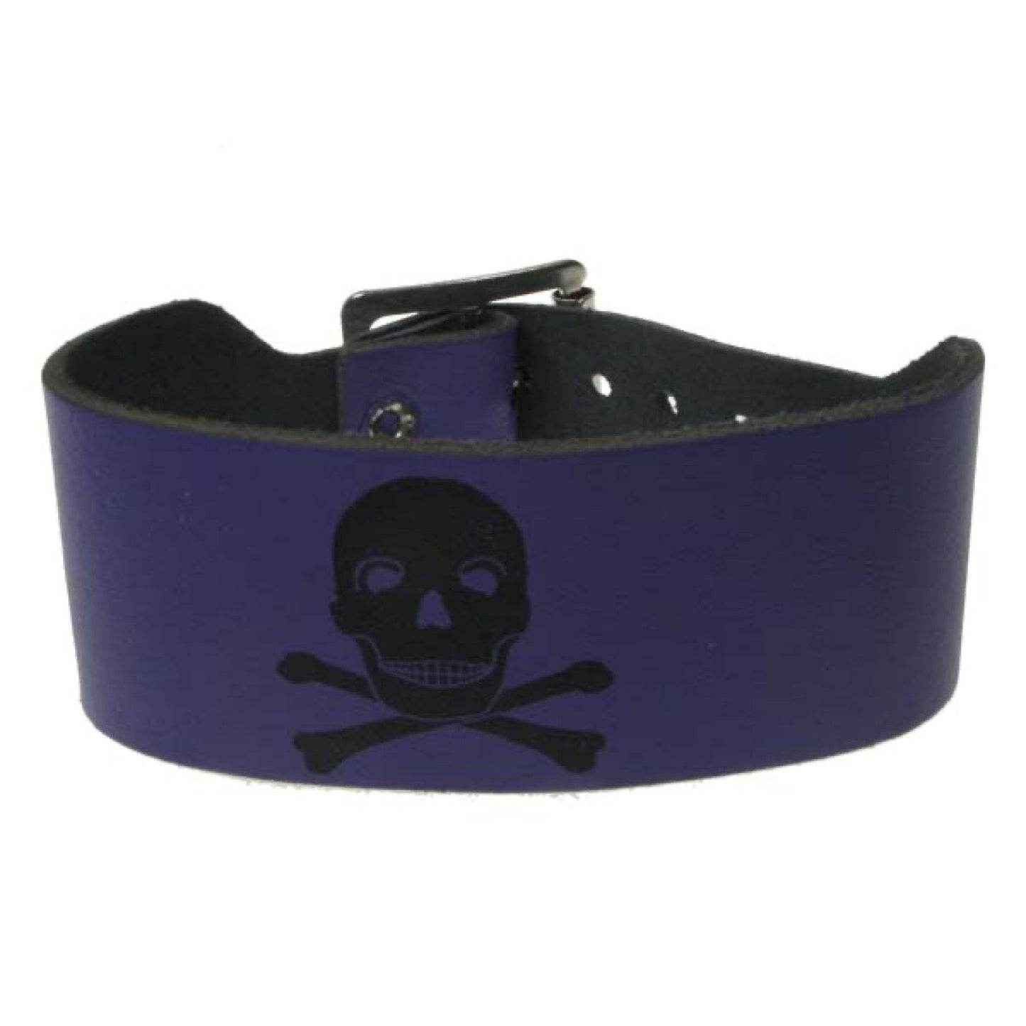 WB617 2 row width skull and cross bone print Leather Wristband - Purple