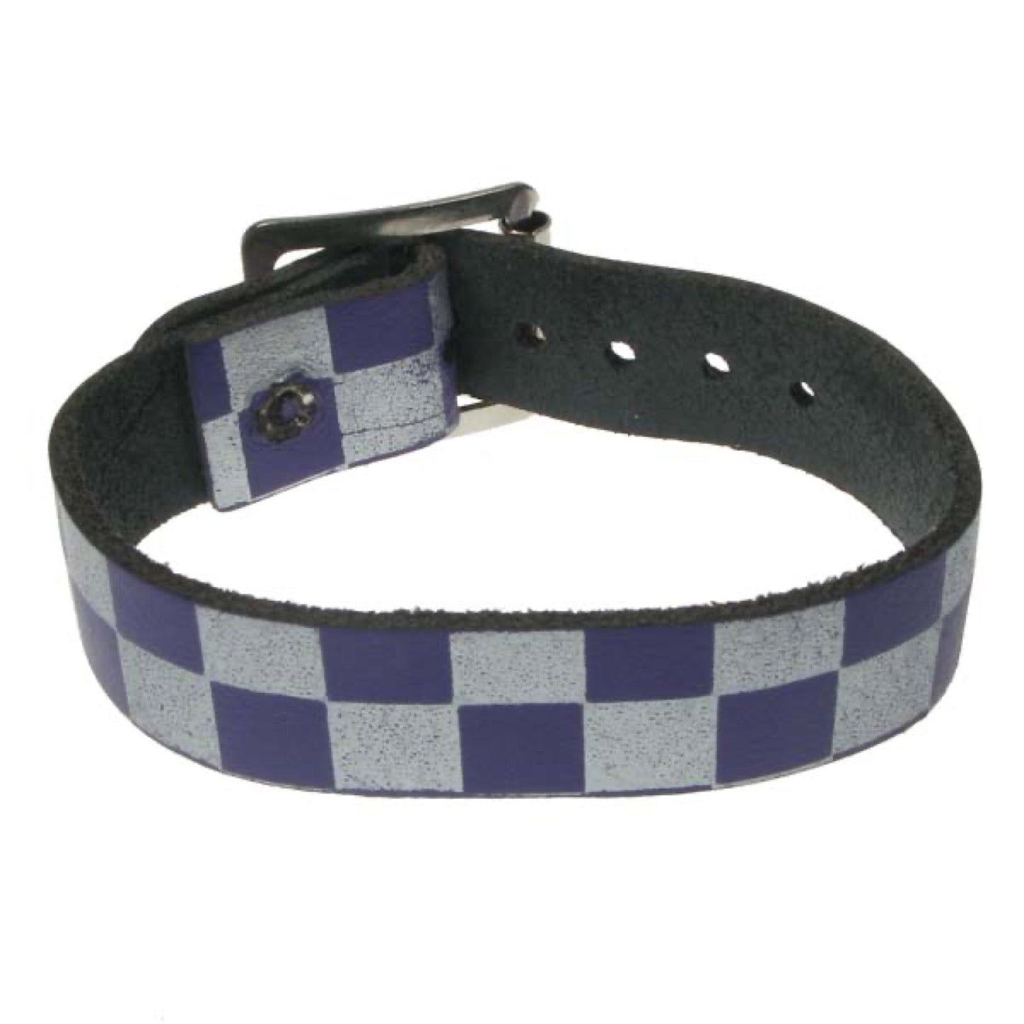 WB620 1 row checkered print purple and silver Leather Wristband - Purple