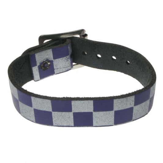 WB620 1 row checkered print purple and silver Leather Wristband - Purple