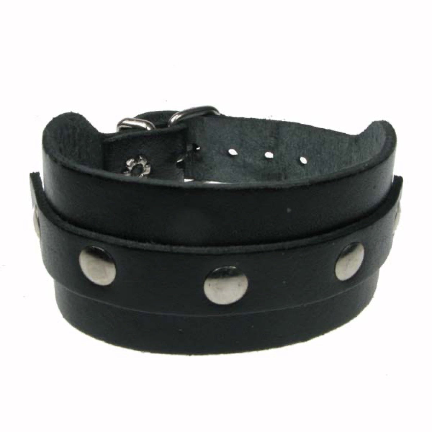 WB624 38mm Leather Strip w/Rivet WB Leather Wristband - Black