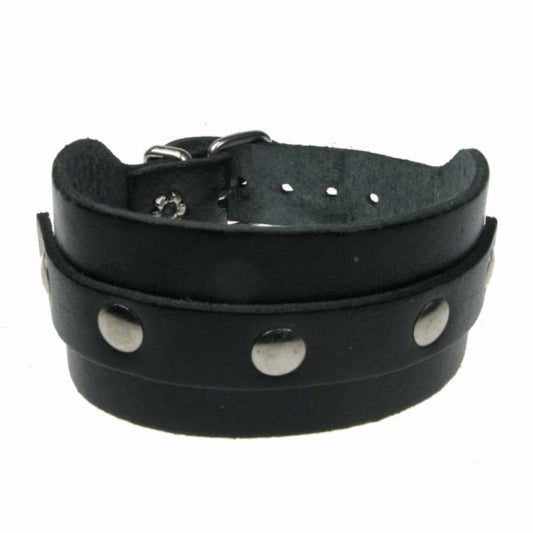 WB624 38mm Leather Strip w/Rivet WB Leather Wristband - Black
