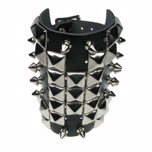 WB625 Pyramid and Spike Cross Armband Nickel Plated LEATHER ARMBAND/LEATHER GAUNTLET/LEATHER WRISTBAND