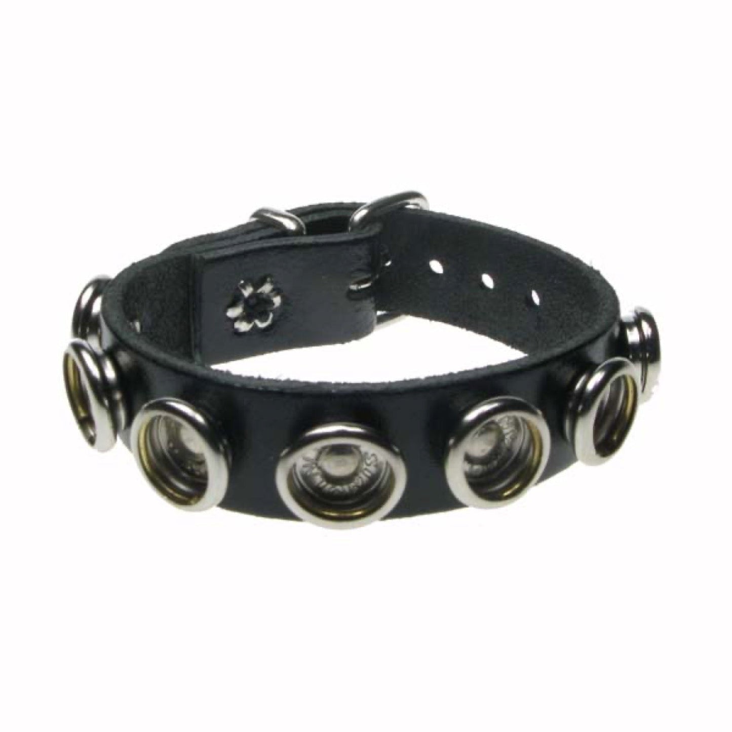 WB628 1 Row Internal Button Fitting Leather Wristband - Black
