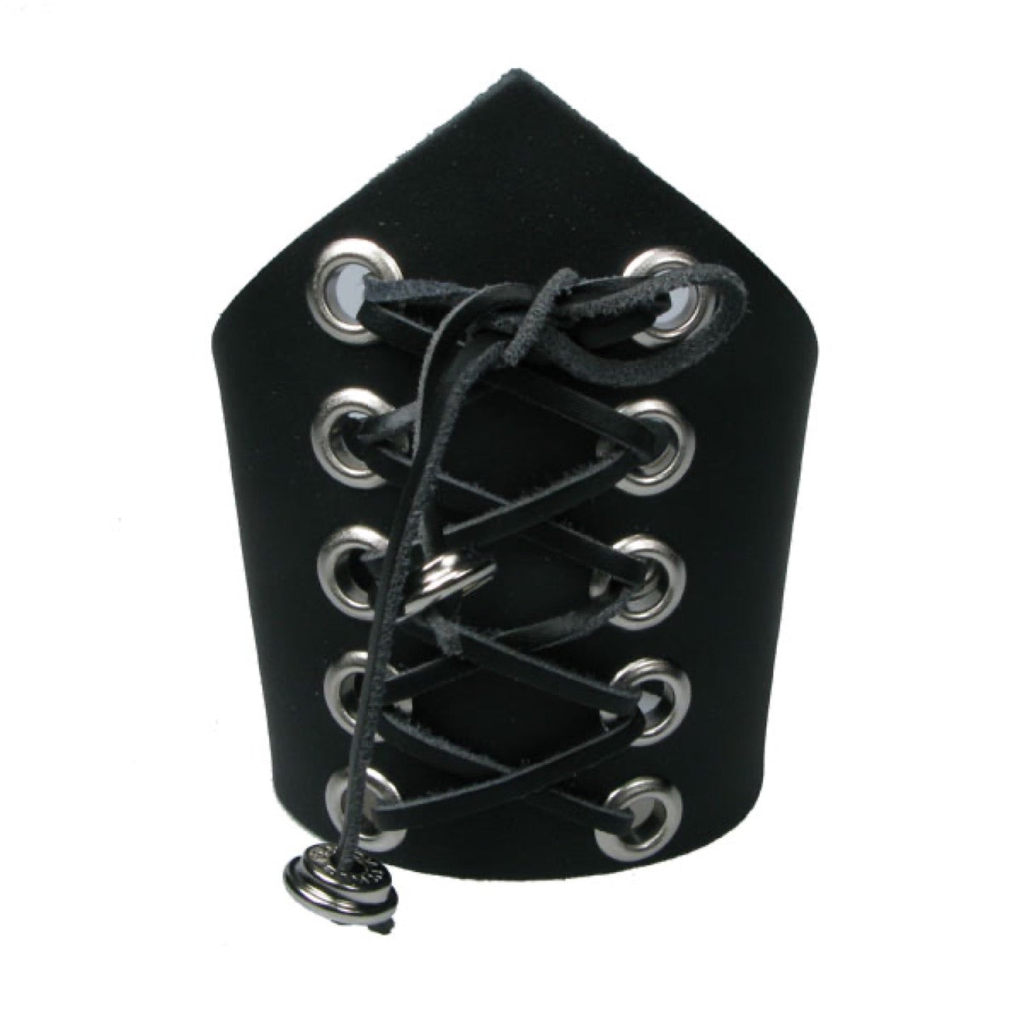 WB632 Point Ended with Eyelet and Strings - Black  Leather Wristband