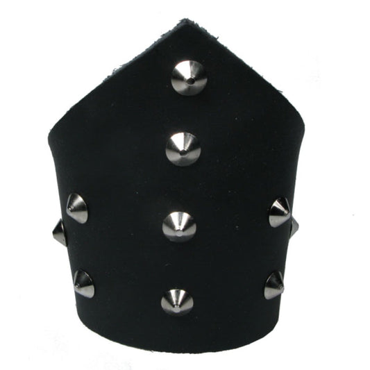 WB634 Point Ended with Conical - Black    Leather Wristband