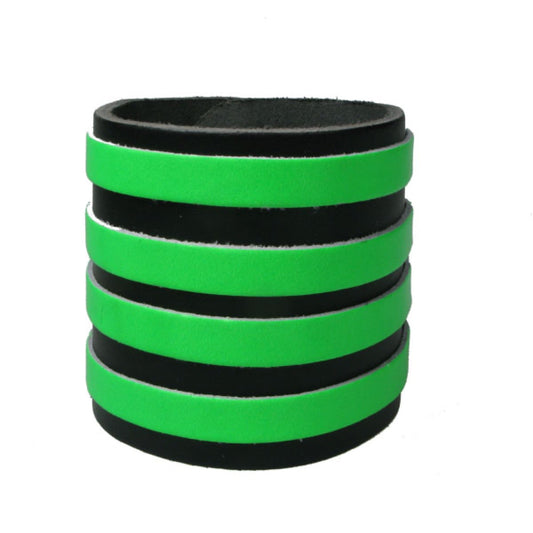 WB648 4 Row width 4 Fluorescent Green Strips, Buttoned - Black    Leather Wristband