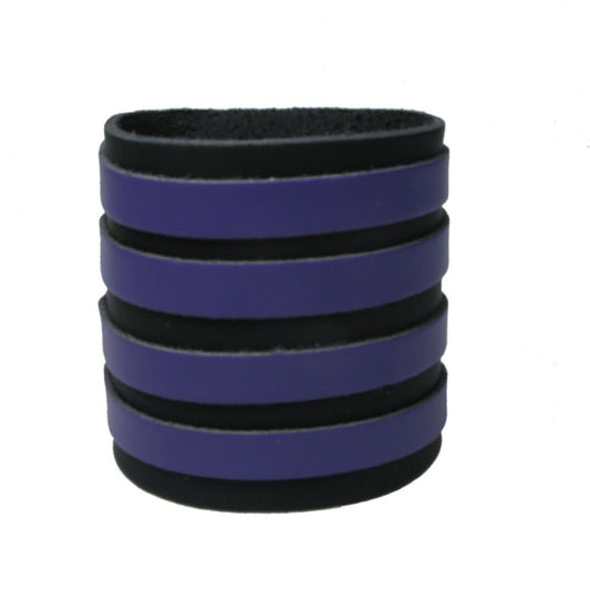 WB649 4 Row width 4 Purple Strips, Buttoned - BLACK    Leather Wristband