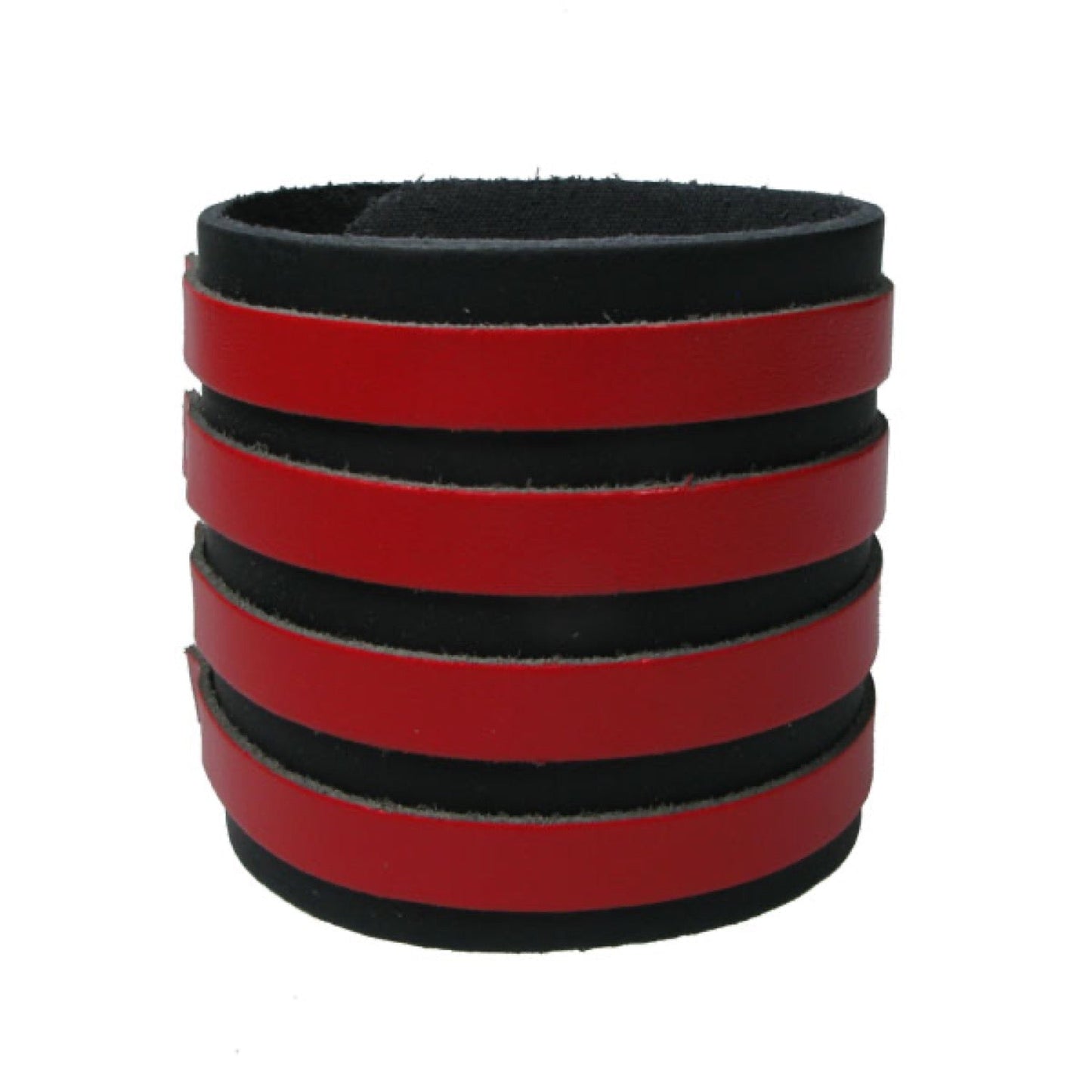 WB650 4 Row width 4 Red Strips, Buttoned - BLACK    Leather Wristband