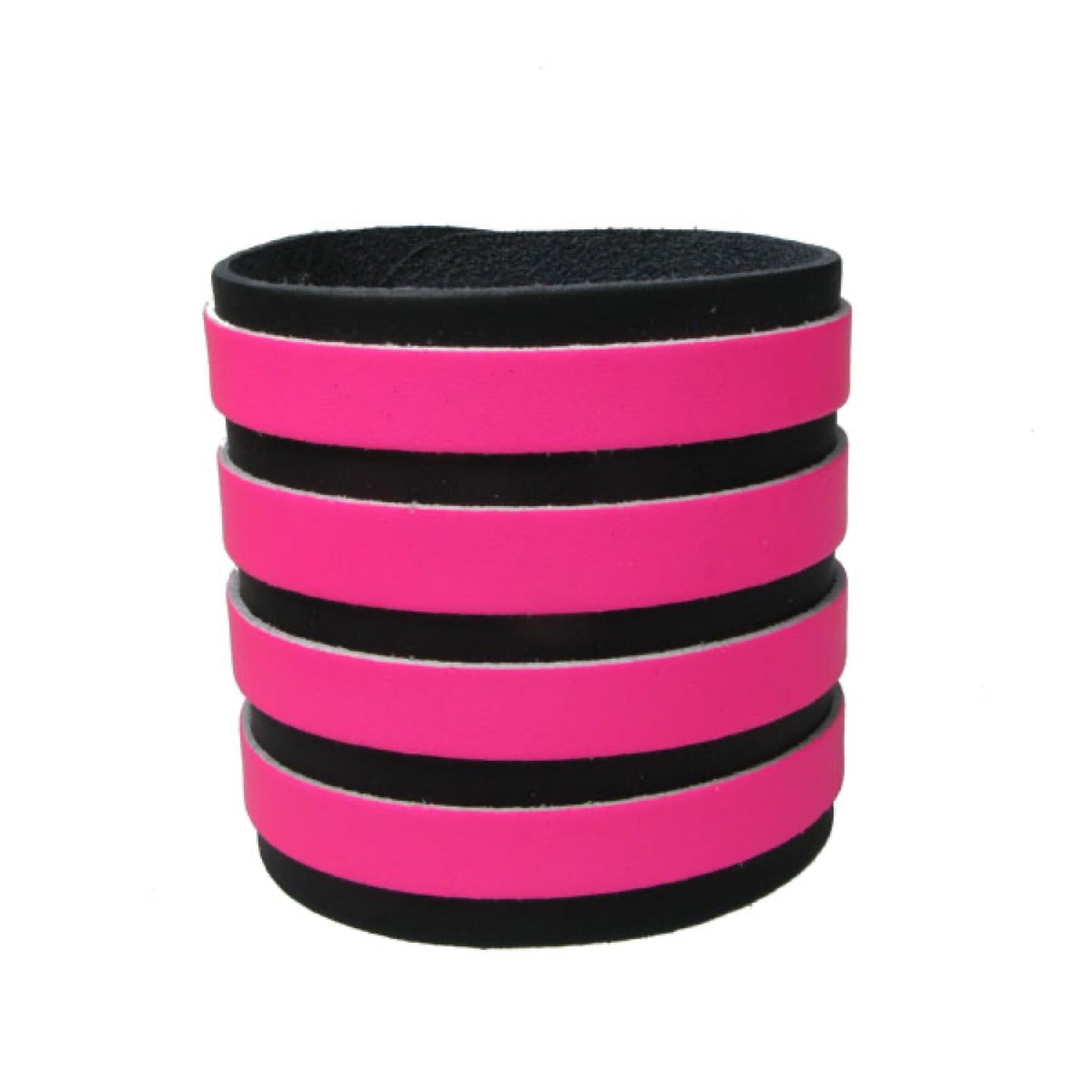 WB651 4 Row width 4 Fluorescent Pink Strips, Buttoned - F.PINK    Leather Wristband