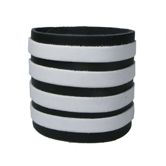 WB652 4 Row width 4 White Strips, Buttoned - Black    Leather Wristband