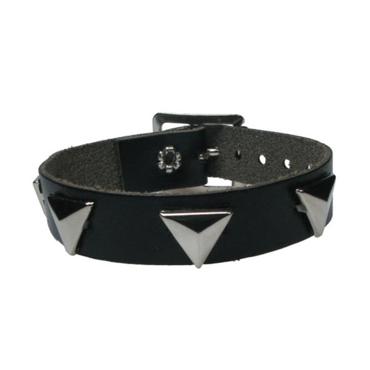 WB668 1 Row Triangle Fitting - Black  Leather Wristband
