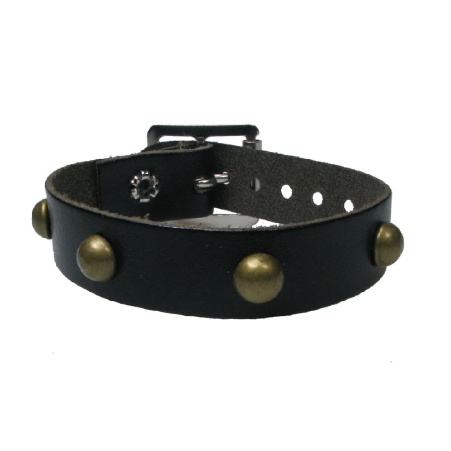 WB669 1 Row Brass Fitting - Black  Leather Wristband