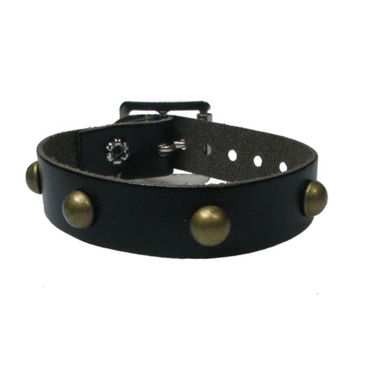 WB669 1 Row Brass Fitting - Black  Leather Wristband