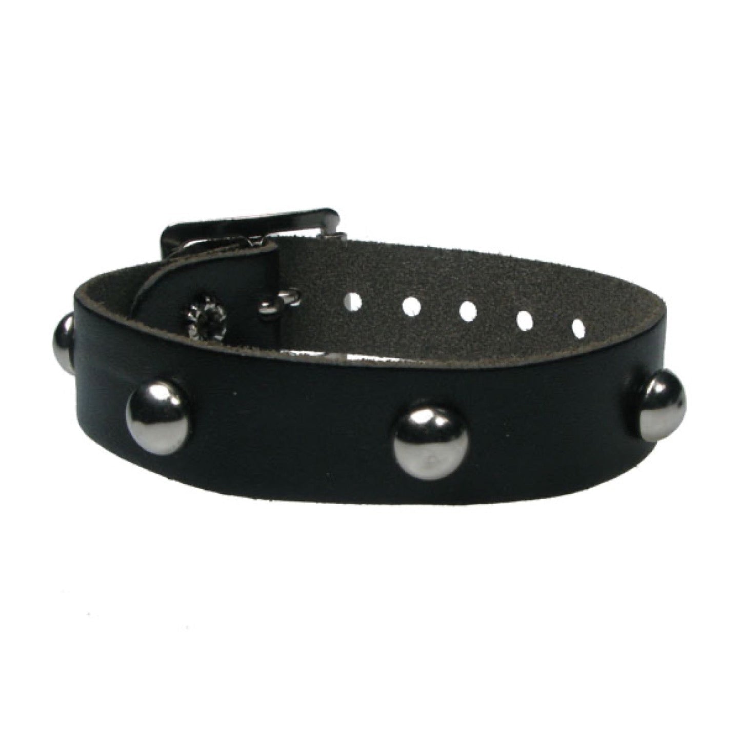 WB671 1 Row Silver Fitting - Black  Leather Wristband