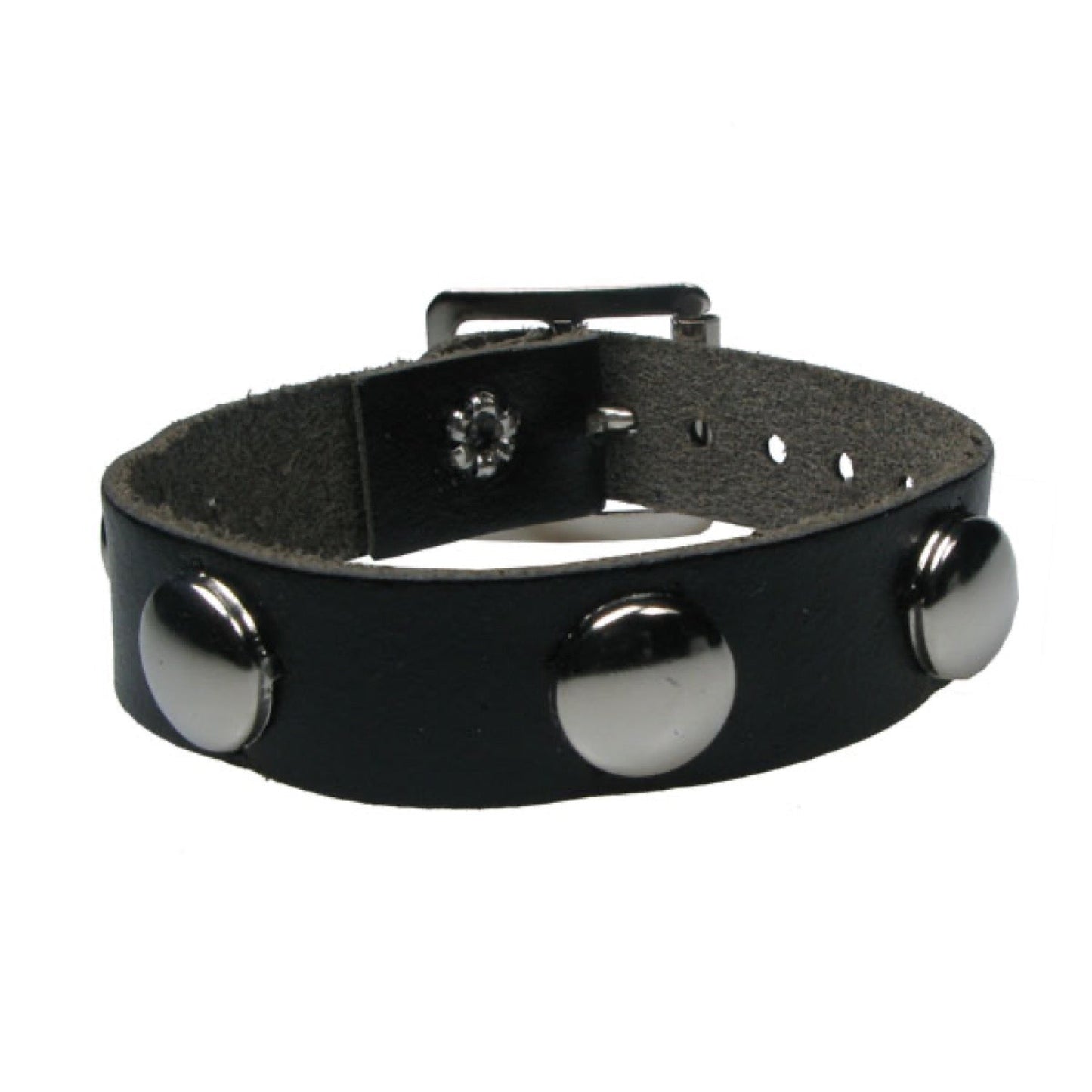 WB672 1 Row Round Silver Fitting - Black  Leather Wristband