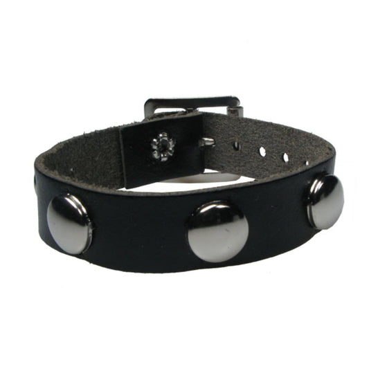 WB672 1 Row Round Silver Fitting - Black  Leather Wristband
