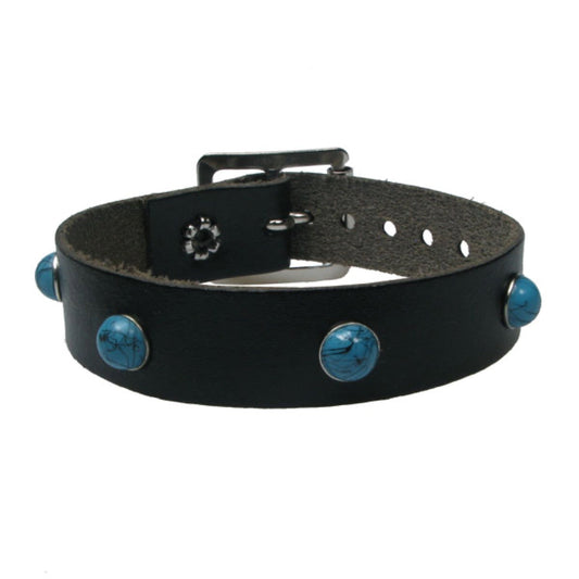 WB674 1 Row Blue Fitting - Black  Leather Wristband