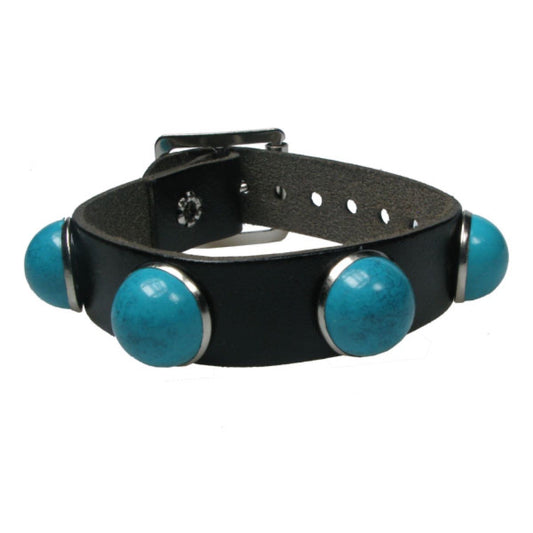 WB676 1 Row Large Aqua Fitting - Black  Leather Wristband