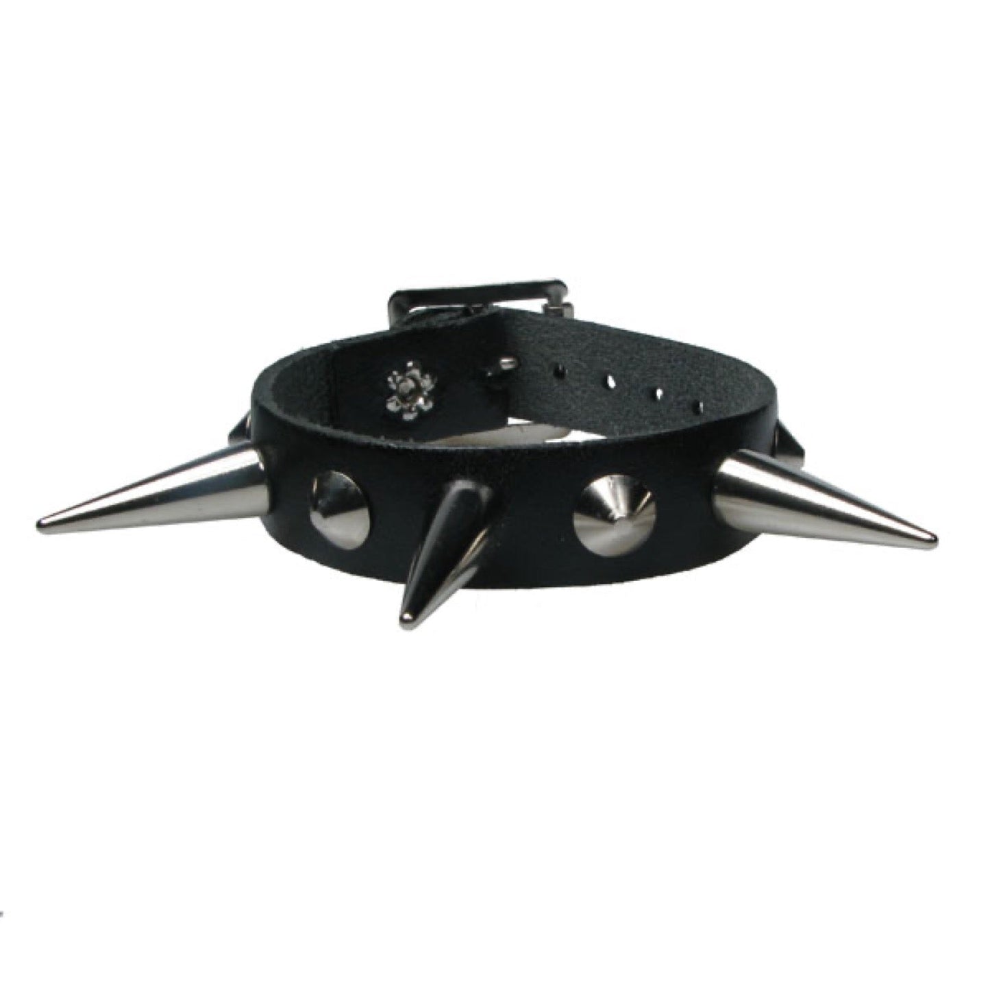 WB679 1 Row Conical and Medium Cone - Black  Leather Wristband