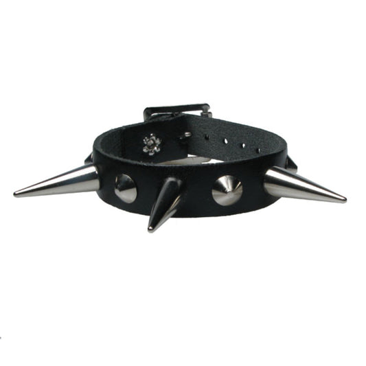 WB679 1 Row Conical and Medium Cone - Black  Leather Wristband
