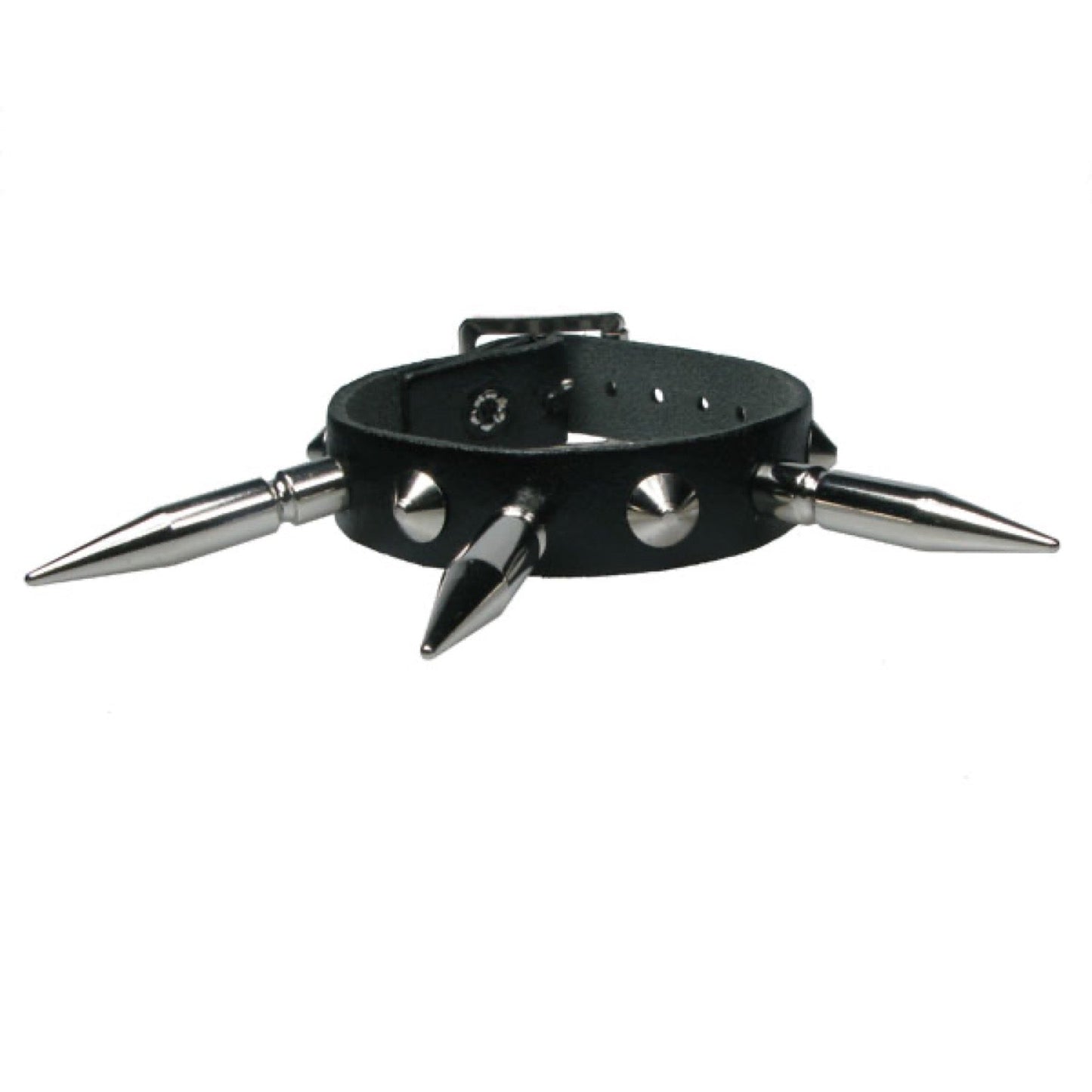 WB683 1 Row Conical and Large spike - Black  Leather Wristband