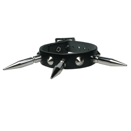 WB683 1 Row Conical and Large spike - Black  Leather Wristband