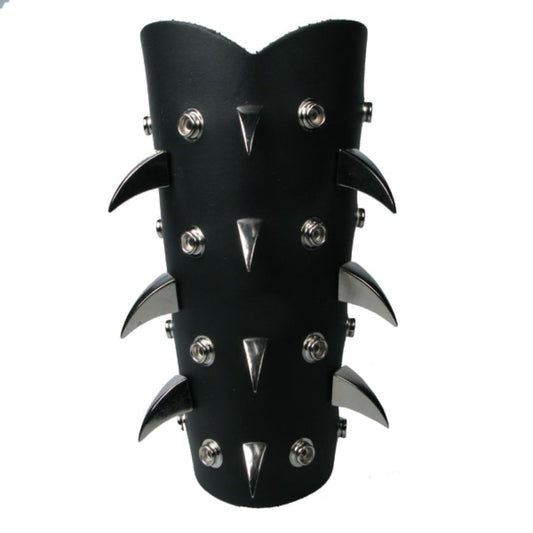 WB685 Large Sabretooth and Button Part Fitting Gauntlet - Black  Leather Wristband