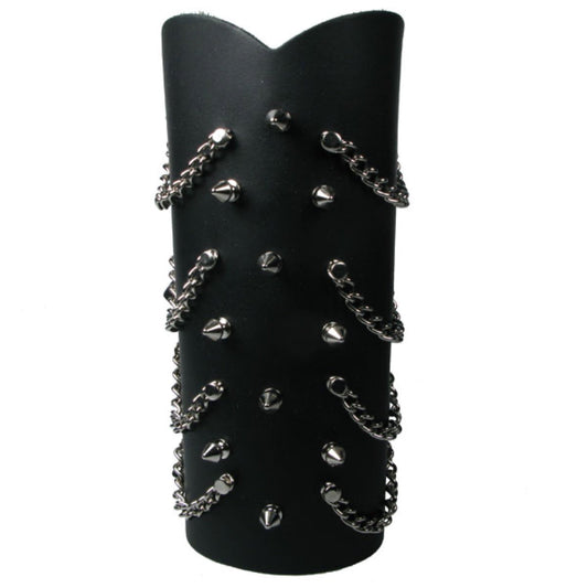WB686 Hanging Chains with Spike Gauntlet - Black  Leather Wristband