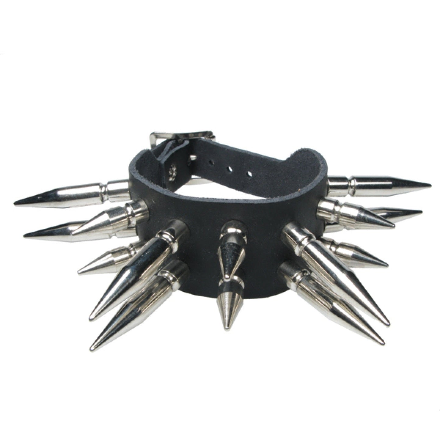 WB688 2 Row Medium and Large Spike Leather Wristband - Black  Leather Wristband