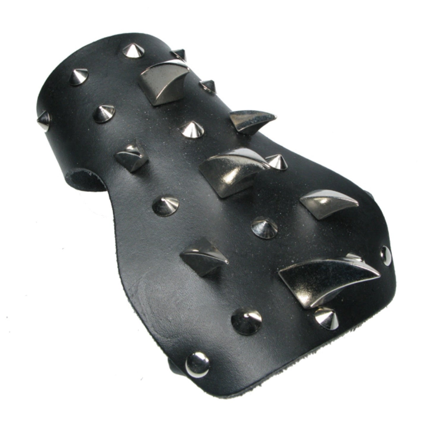WB693 Small Gauntlet with Conical with Small and Large Saber Tooth Leather Wristband - Black