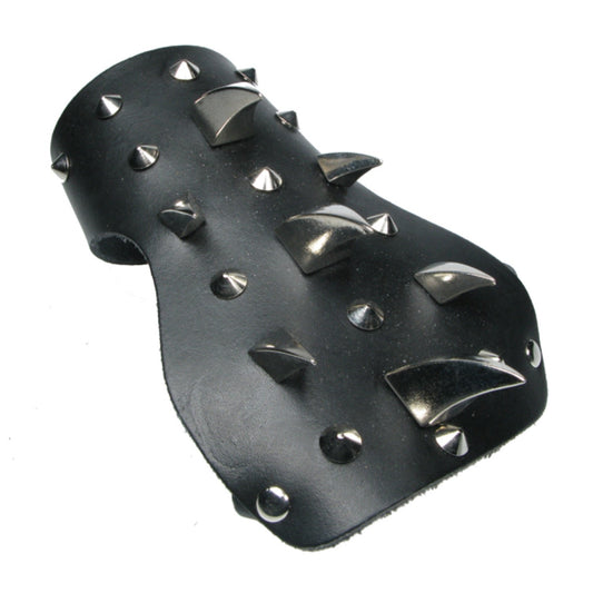 WB693 Small Gauntlet with Conical with Small and Large Saber Tooth Leather Wristband - Black
