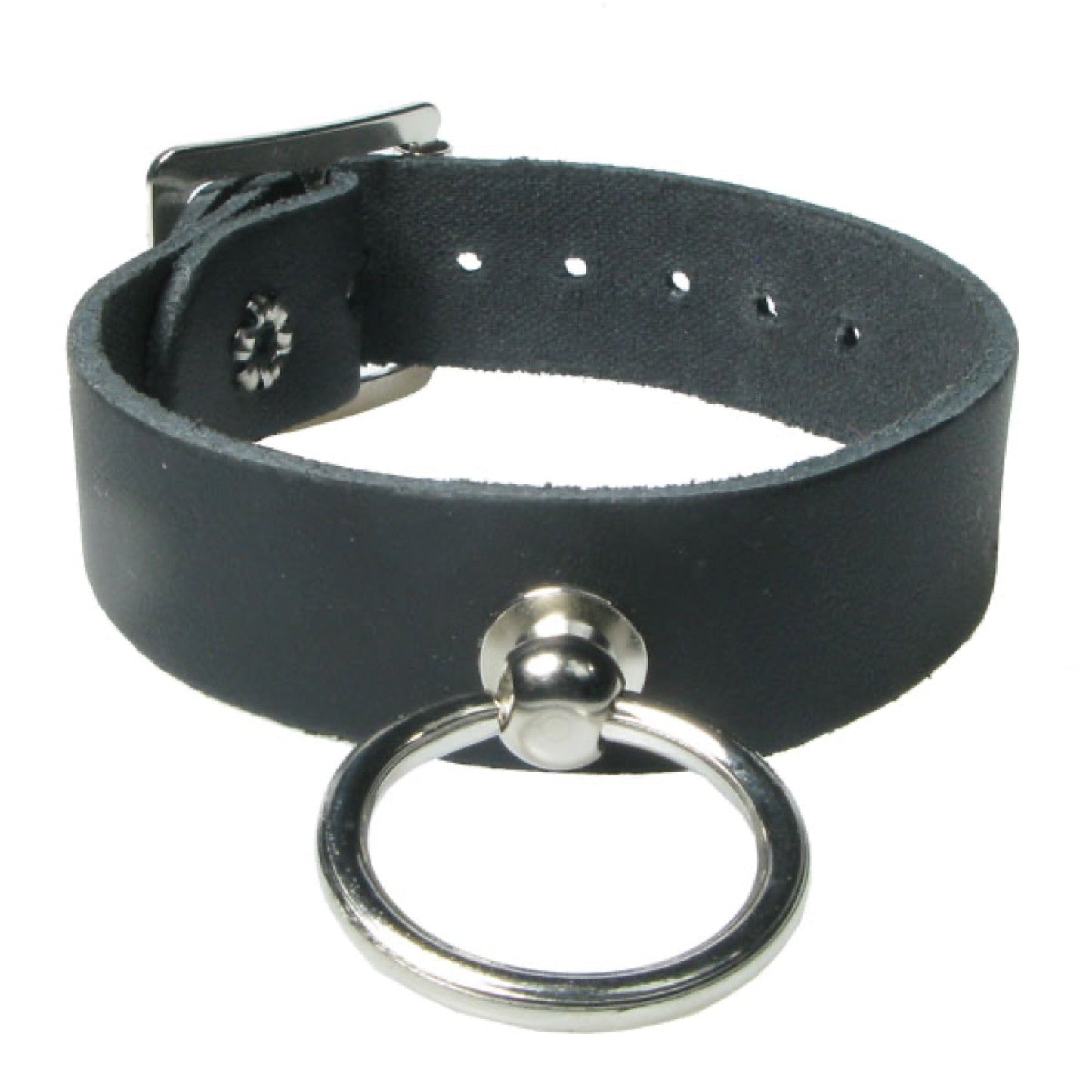 WB693b 1 Row Small ring Leather Wristband - Black
