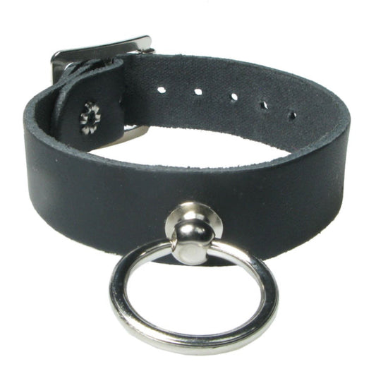 WB693b 1 Row Small ring Leather Wristband - Black