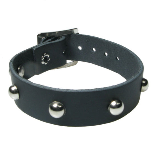 WB695b 1 Row small round metal fitting - Black  Leather Wristband