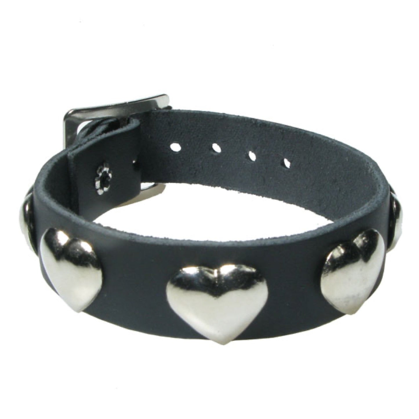 WB698 1 Row Heart metal fitting - Black  Leather Wristband