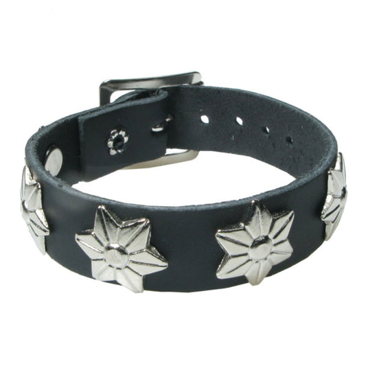 WB700 1 Row 6 Point Lines Star Mtal fitting  Leather Wristband