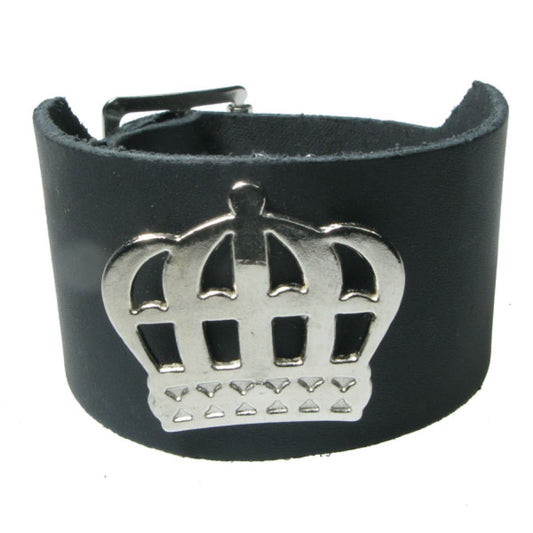 WB702 2 Row width Crown fitting wristband - Black  Leather Wristband