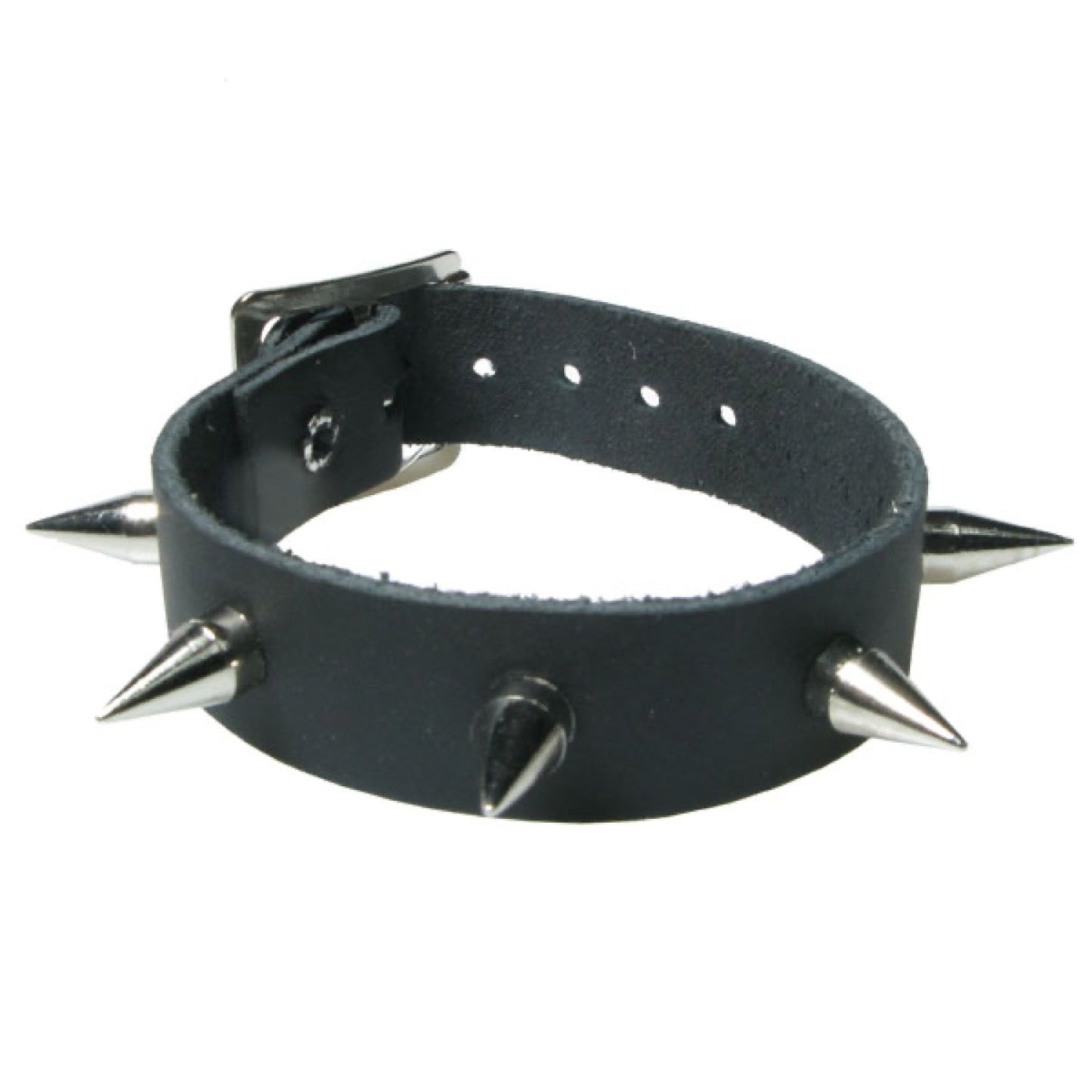 WB709 1 Row Extra Small Cone with straight bottom - Black  Leather Wristband