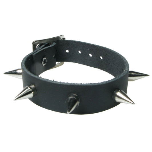 WB709 1 Row Extra Small Cone with straight bottom - Black  Leather Wristband