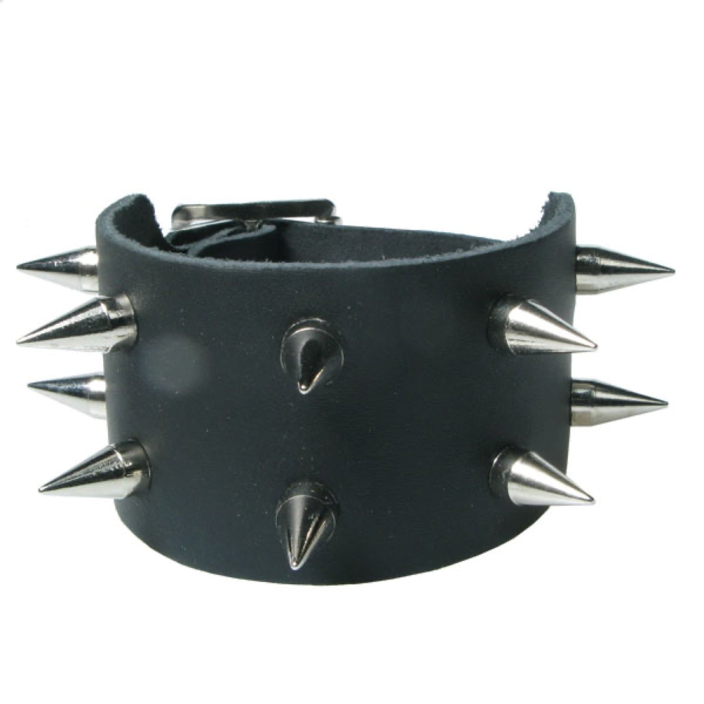 WB710 2 Row Extra Small Cone with straight bottom - Black  Leather Wristband