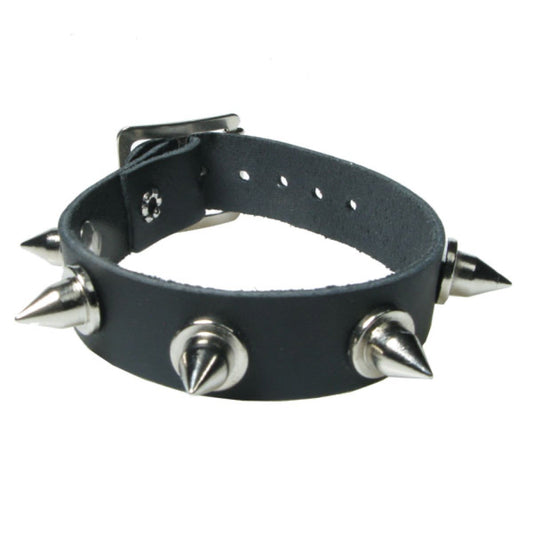 WB711 1 Row Extra Small Spike with round bottom - Black  Leather Wristband