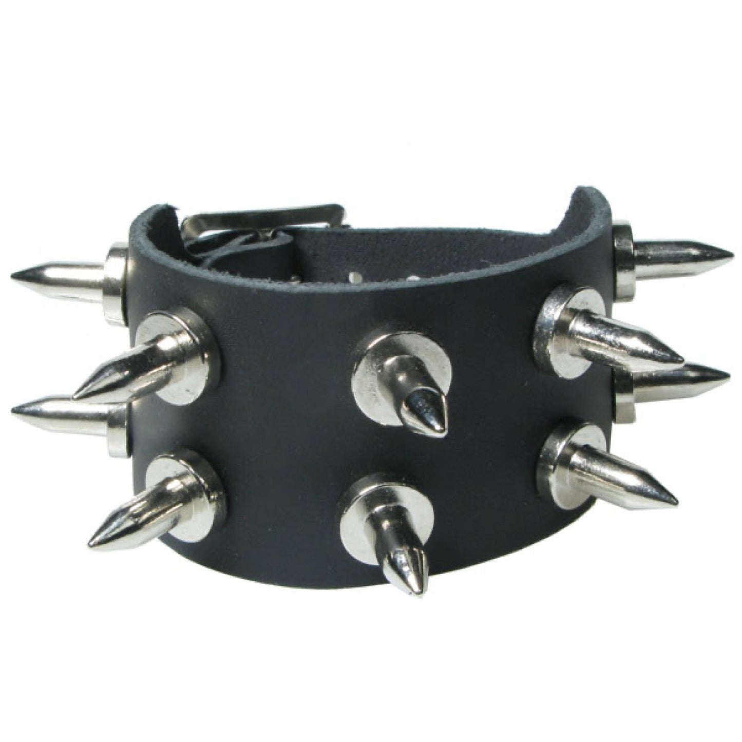 WB712 2 Row Tall Cone with Round bottom - Black  Leather Wristband