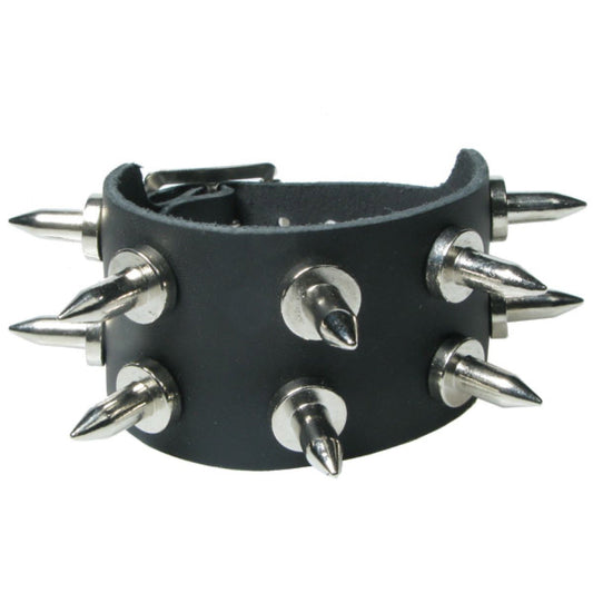 WB712 2 Row Tall Cone with Round bottom - Black  Leather Wristband