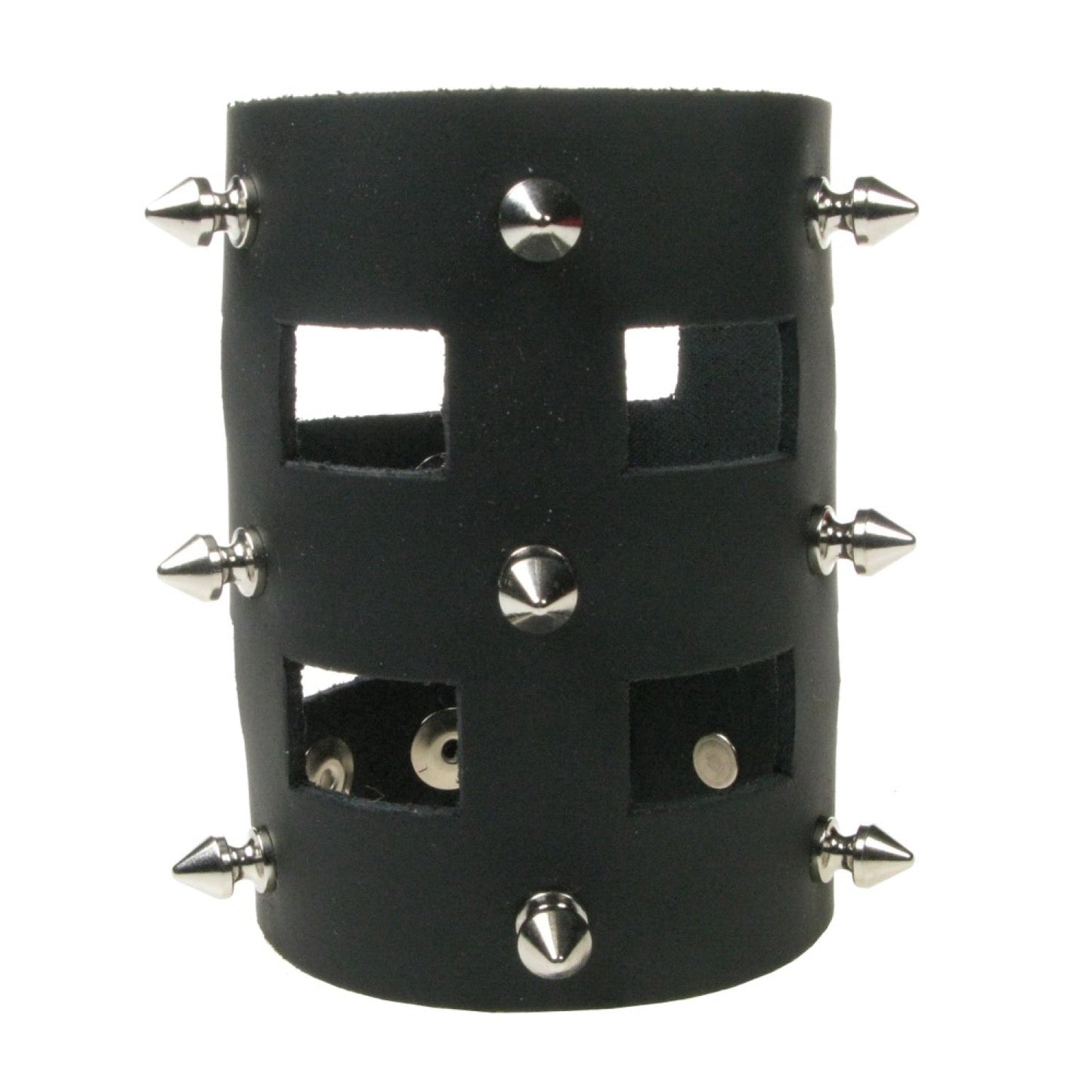 WB722 Connected Leather Wristband Spike - Black  Leather Wristband