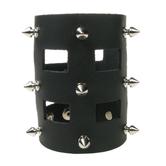 WB722 Connected Leather Wristband Spike - Black  Leather Wristband