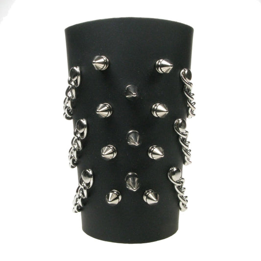 WB725  Spike and Chain Gauntlet Leather Wristband
