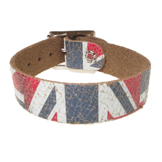WB726 1 Row Union Jack Leather Wristband