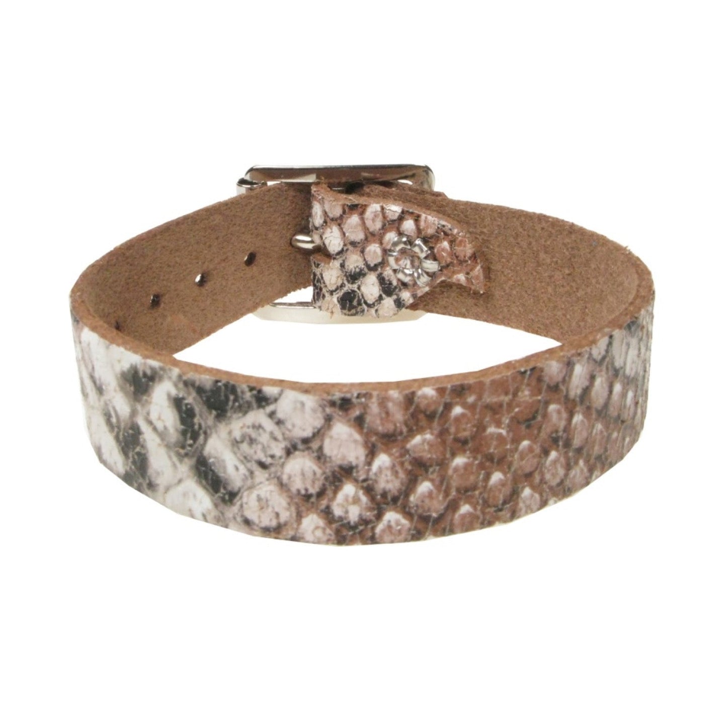 WB744 1 Row Brown Snakeskin Leather Wristband