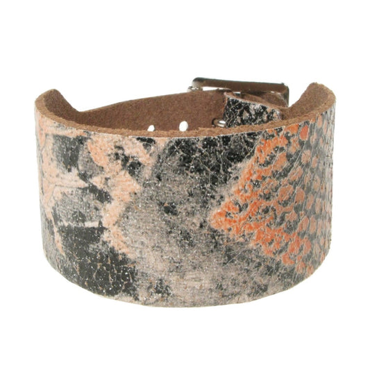 WB747 2 Row Orange Snakeskin Leather Wristband