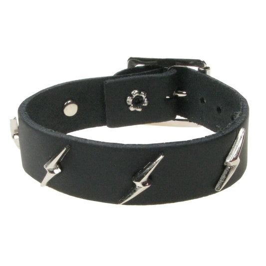 WB749 1 Row Lightning Leather Wristband - Black  Leather Wristband